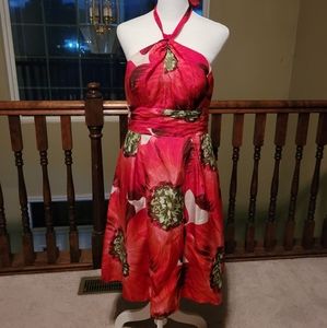 BCBG Paris Silk Pink Floral Halter Dress